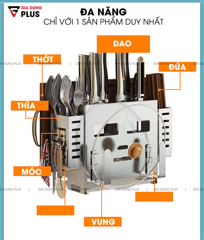 Đựng cả thế giới, giúp bếp gọn gàng ngay chỉ với một sản phảm duy nhất  | Hộp để dao đũa thớt đa năng inox 304 Tiggang