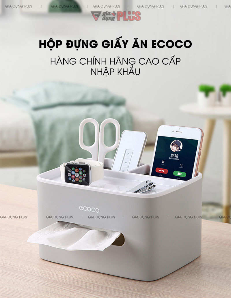 Hộp Đựng Giấy Ăn Đa Năng Đặt Bàn Chữ Nhật Cao Cấp (Để Điện Thoại, Đồ Dùng Cá Nhân) | Ecoco Chính Hãng