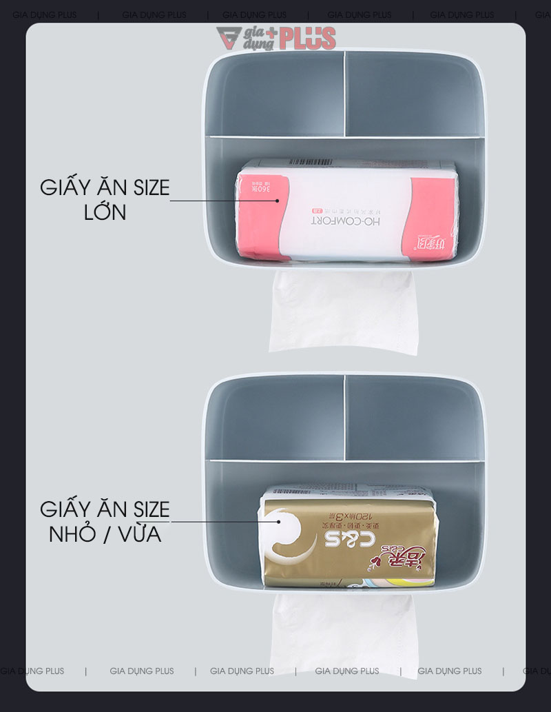 Có thể sử dụng cho các loại giấy ăn như giấy ăn size lớn, giấy ăn loại nhỏ, giấy ăn cuộn tròn... cực kỳ tiện lợi