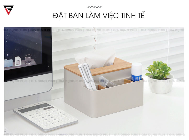 Dùng hộp đựng giấy đa năng đặt bàn nắp gỗ Nacchan cho bàn làm việc, văn phòng 