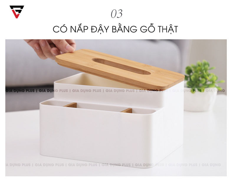 Nắp đậy bằng gỗ thật của hộp đựng giấy đa năng đặt bàn nắp gỗ Nacchan
