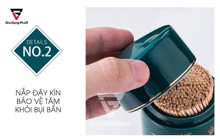 Hộp đựng tăm xỉa răng bằng sứ, xanh ngọc lục Qianhuiju | Có nắp đậy kín bảo vệ tăm khỏi bụi bẩn