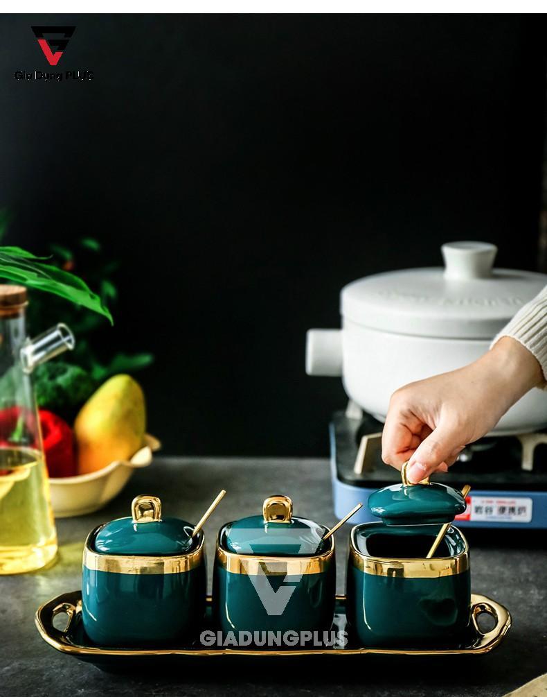 Bộ Ba Hũ Gia Vị Sứ Đặt Bàn Cao Cấp - Màu Xanh Ngọc Phỉ Thuý - Gốm Sứ Thủ Công của Baike | Đẹp và tinh tế