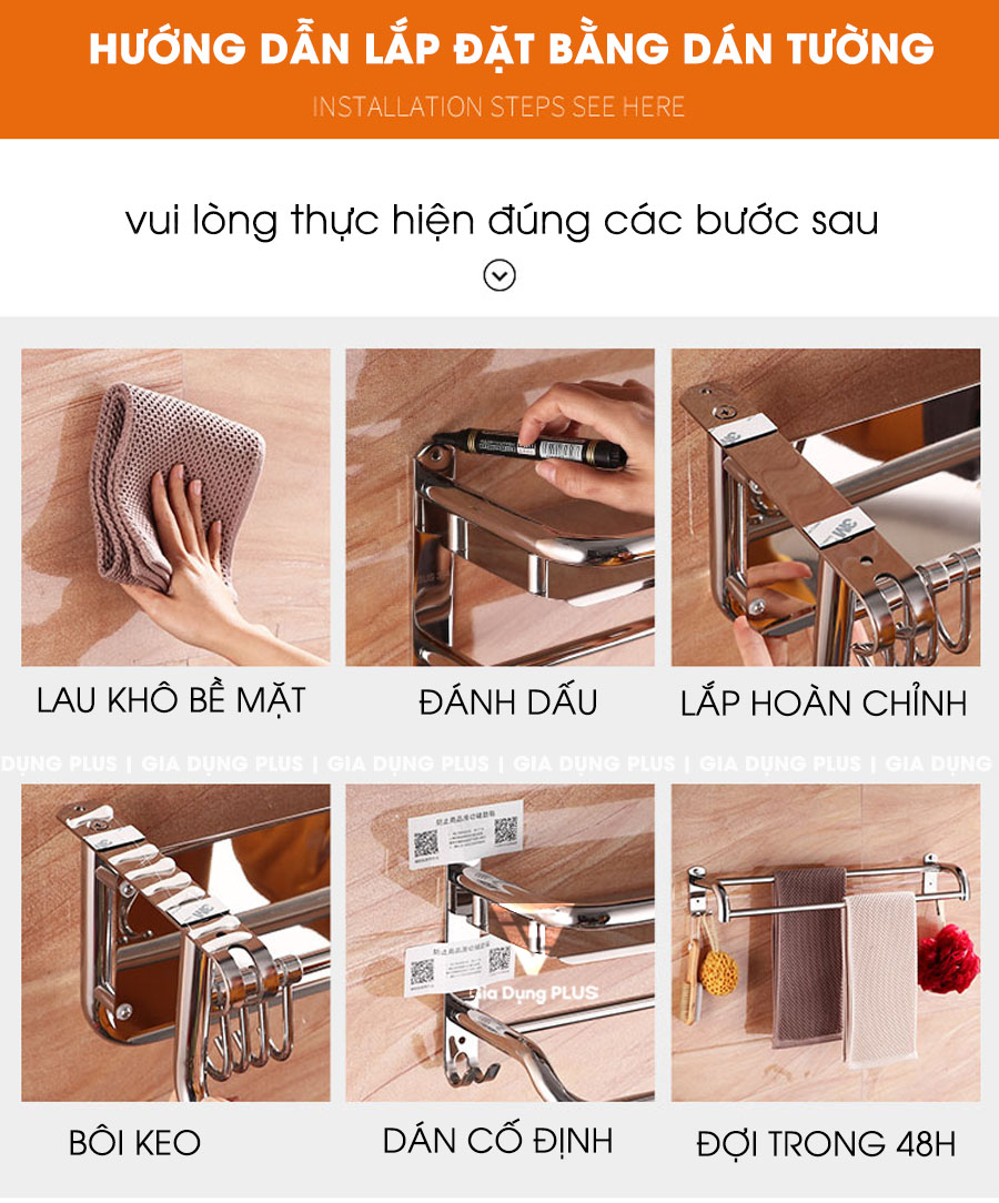 Giá để khăn tắm, khăn mặt inox 304 dán tường cao cấp | Hướng dẫn lắp đặt sản phẩm