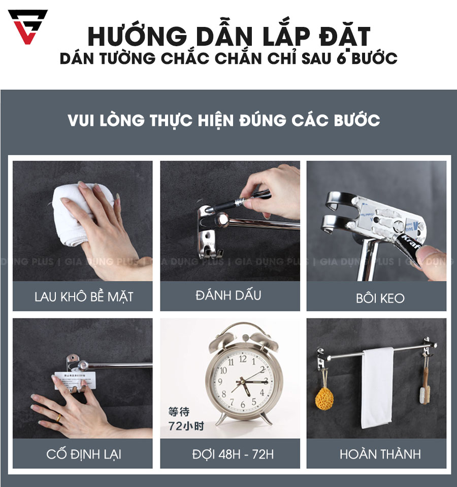 Thanh treo khăn tắm, khăn mặt inox 304 dán tường Moyang | Hướng dẫn lắp đặt dán tường, không cần khoan