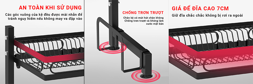Các chi tiết nhỏ thể hiện sử tỉ mỉ trong từng chi tiết của sản phẩm  | Kệ đựng chén đĩa để trên bồn rửa chén đa năng cao cấp Nanjie