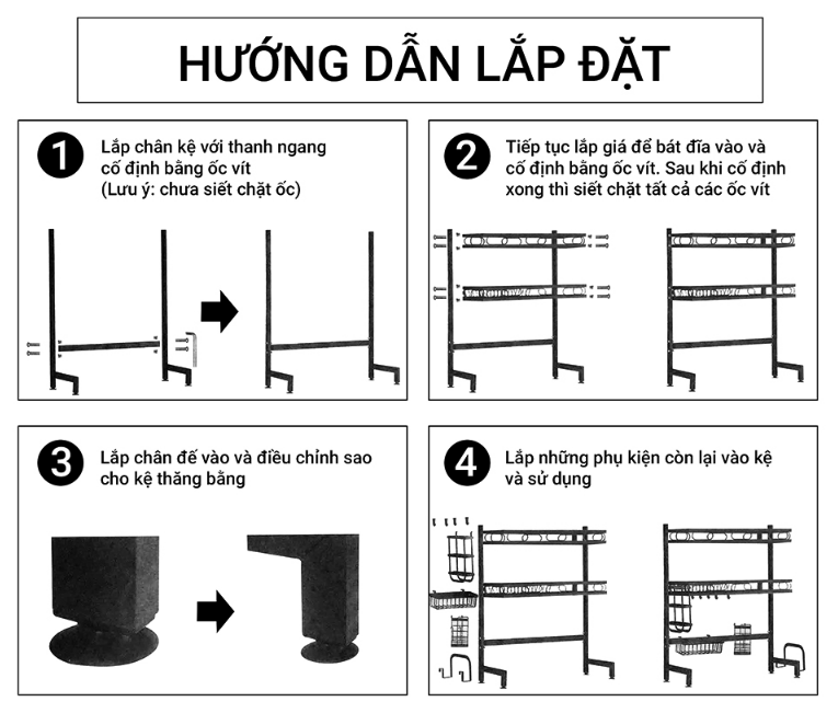 Hướng dẫn lắp đặt sản phẩm dễ dàng  | Kệ đựng chén đĩa để trên bồn rửa chén đa năng cao cấp Nanjie