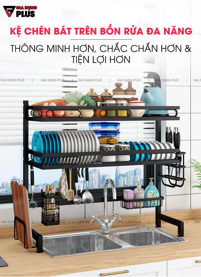 Kệ Đựng Chén Đĩa Ráo Nước Trên Bồn Rửa Chén Đa Năng Bằng Thép Carbon / Sơn Tĩnh Điện Cao Cấp - NANJIE