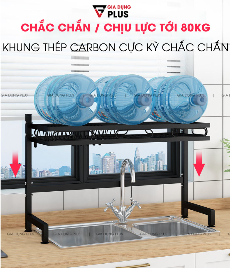 Chịu lực tới 80KG nhờ khung thép chắc chắn, không sợ để nặng  | Kệ đựng chén đĩa để trên bồn rửa chén đa năng cao cấp Nanjie
