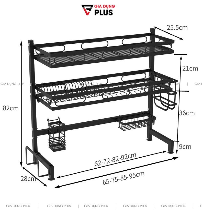 Kích thước loại kệ bồn 2 tầng 65CM / 85CM / 95CM  | Kệ đựng chén đĩa để trên bồn rửa chén đa năng cao cấp Nanjie