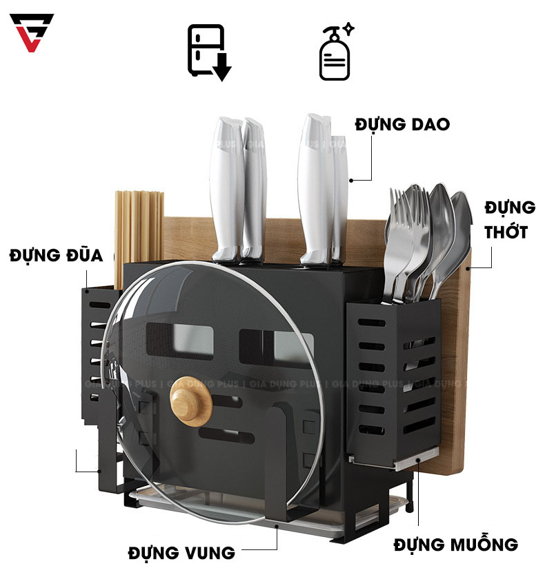 Kệ để dao - đũa - thớt đa năng INOX SUS 201, sơn tĩnh điện Tiggang | Đa chức năng, tiện lợi