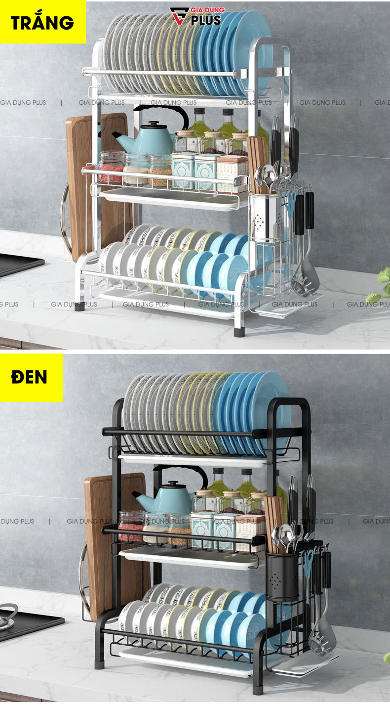 Hai phiên bản với 2 màu sắc giúp khách hàng dễ lựa chọn theo màu sắc yêu thích  | Kệ úp chén đĩa ráo nước đặt bàn đa năng inox 304 Nanjie