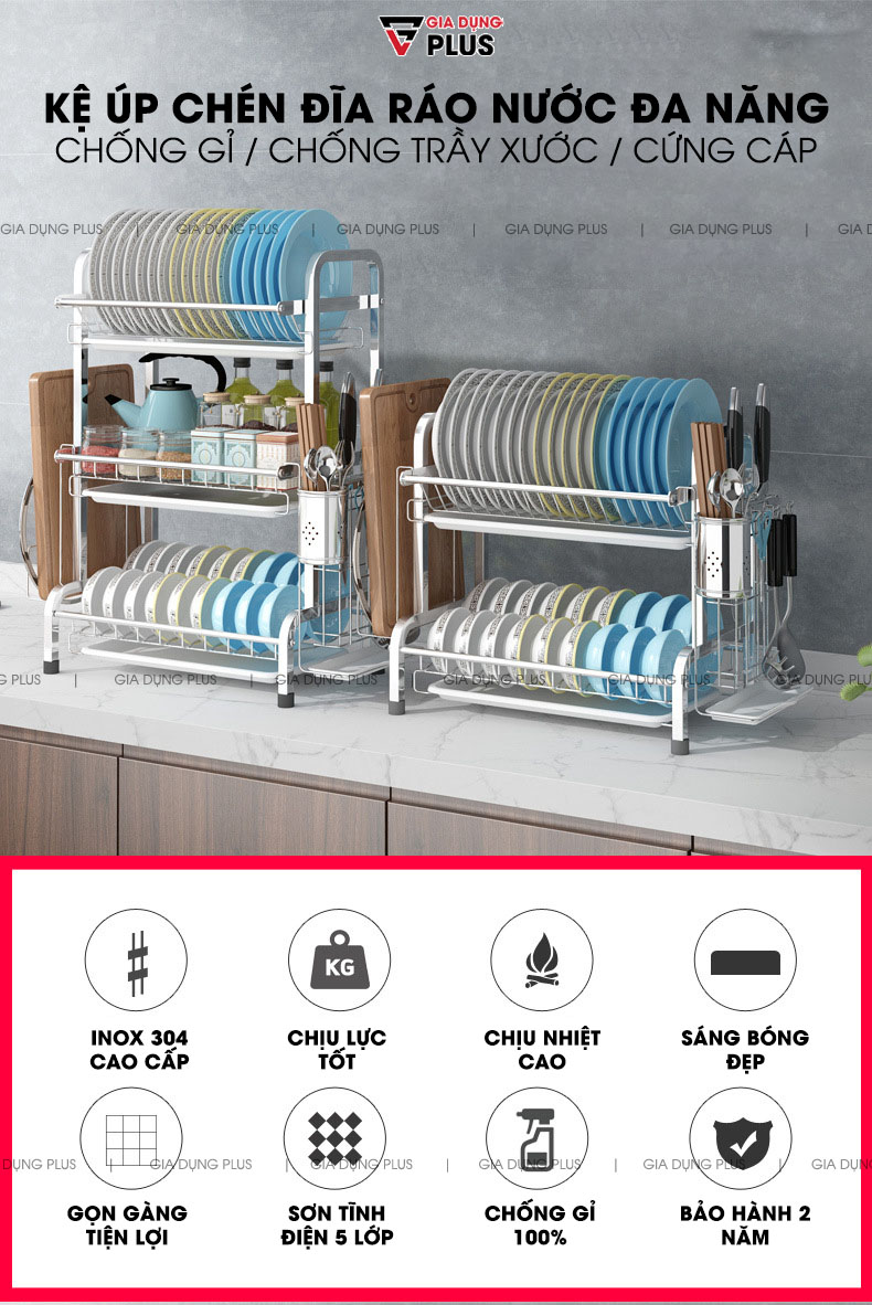 Kệ Đựng Chén Đĩa Ráo Nước Đặt Bàn Đa Năng | Có Khay Hứng Nước Sạch Sẽ Giúp Bếp Gọn Gàng Hơn | Nanjie