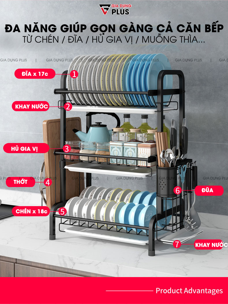 Đa năng với nhiều tiện ích, đựng đồ đa năng giúp bếp gọn gàng và sạch sẽ hơn rất nhiều | Kệ úp chén đĩa ráo nước đặt bàn đa năng inox 304 Nanjie