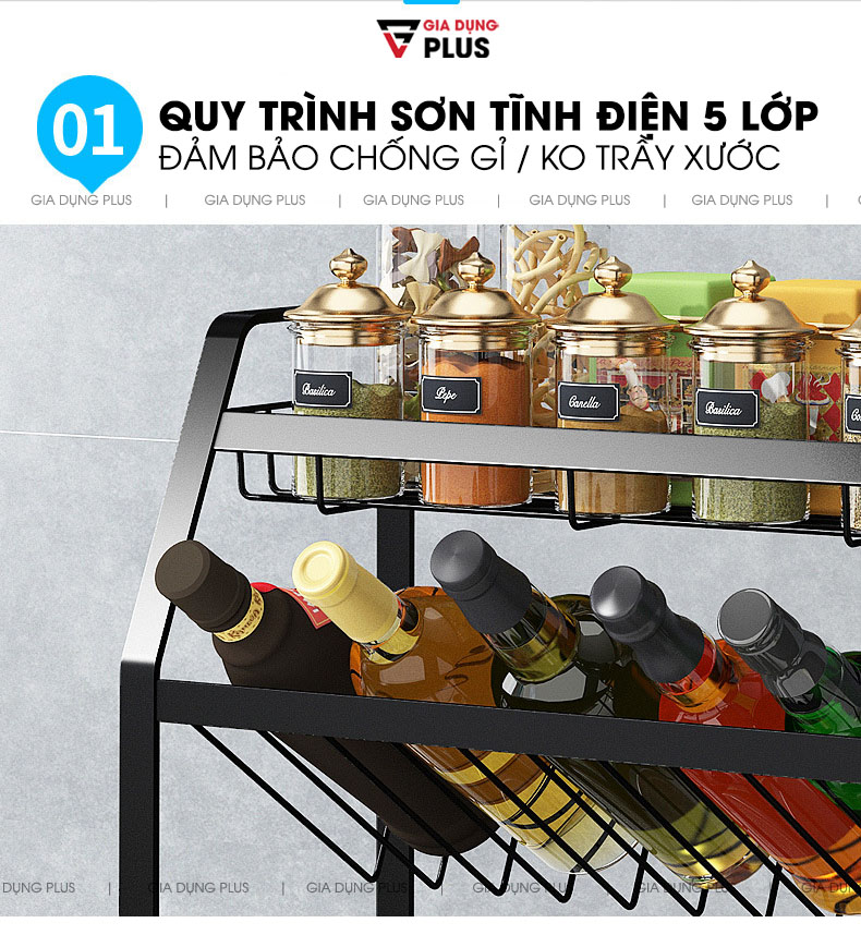 Cách tính năng vượt trội và lý do nên sở hữu sản phẩm  | Kệ gia vị, chai lọ mặt nghiêng thép carbon sơn tĩnh điện 5 lớp Nanjie