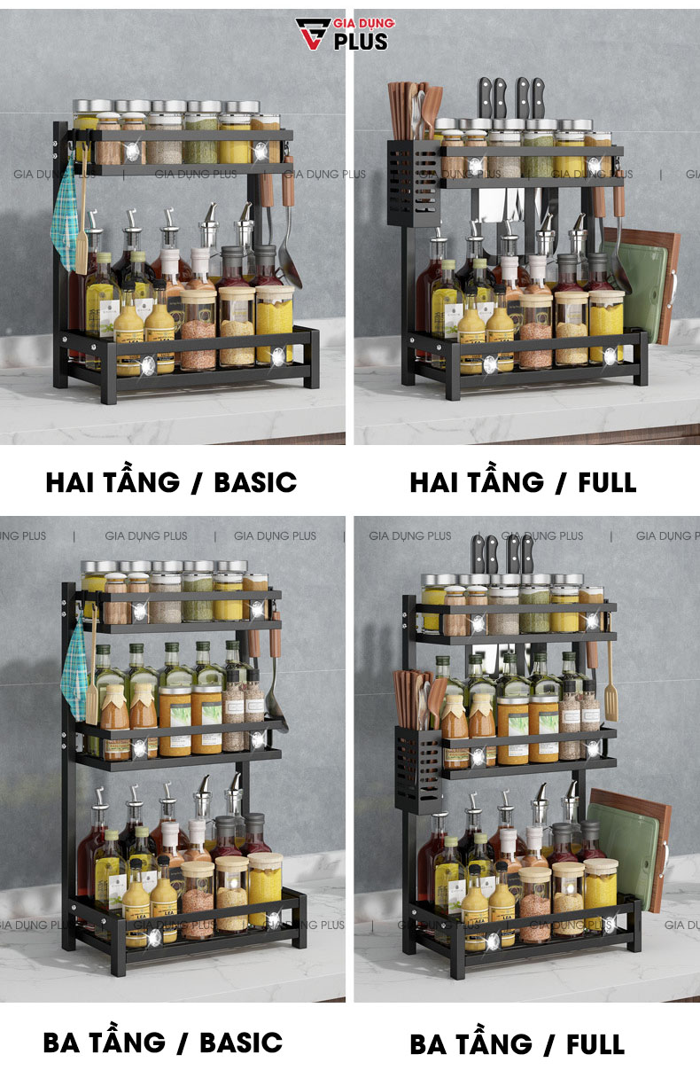 Các phiên bản và options cho quý khách hàng lựa chọn  | Kệ gia vị đa năng đặt bàn thép sơn 5 lớp Nanjie