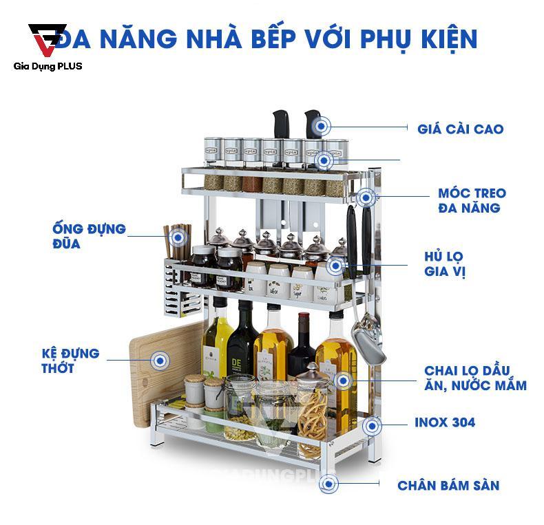 Gồm nhiều phụ kiện đi kèm giúp đựng đồ đa năng - hơn cả một cái kệ gia vị
