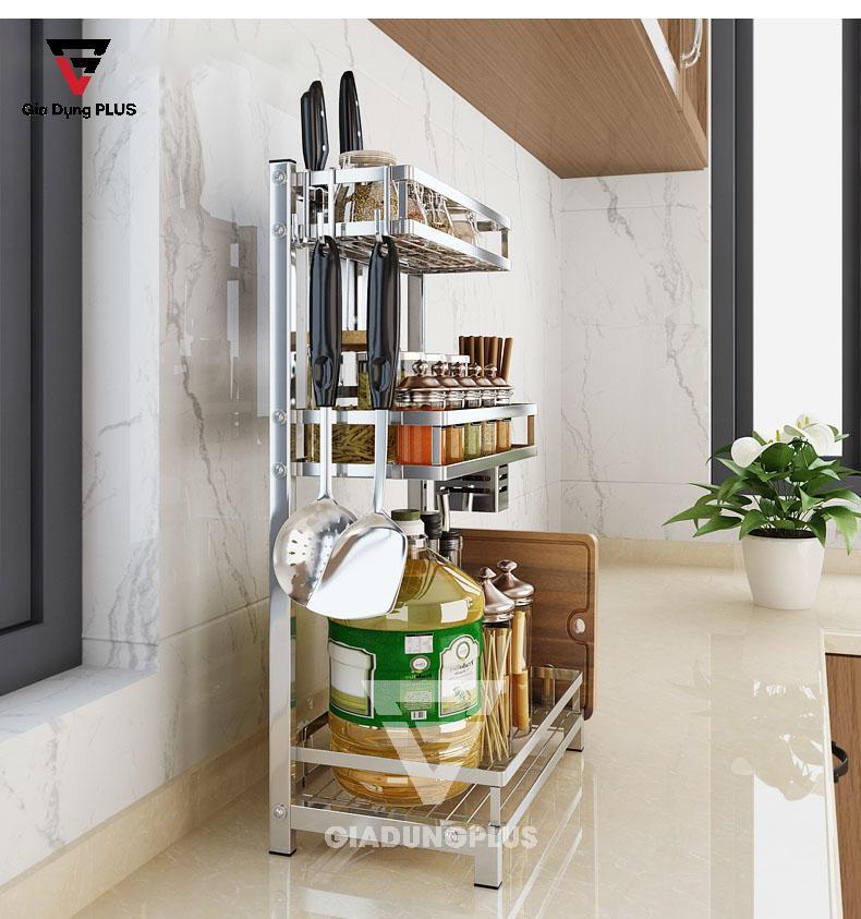 Thiết kế bám mặt sàn, chịu được trọng lượng lên tới 80kg | Kệ đựng gia vị đặt bàn bằng inox 304 tiggang