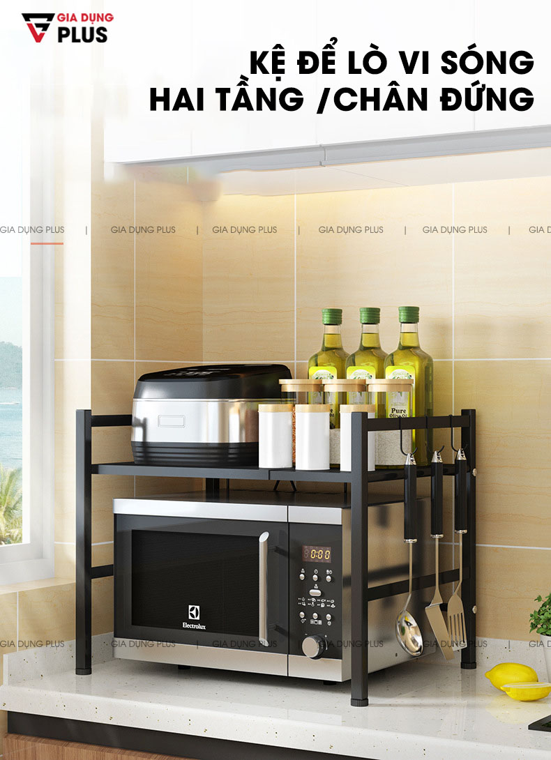 Kệ Để Lò Nướng, Lò Vi Sóng Hai Tầng Co Giãn Thông Minh Chân Đứng Bằng Thép, Sơn Tĩnh Điện Cao Cấp Chống Gỉ - TIGGANG