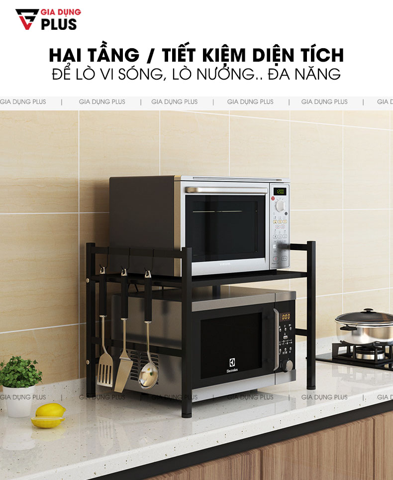 Thiết kế hai tầng, tiết kiệm không gian hơn, đa năng hơn | Kệ để lò vi sóng, lò nướng hai tầng co giãn thông minh chân đứng Tiggang