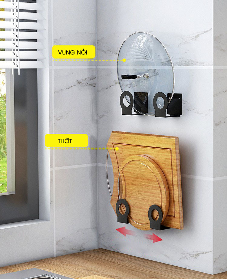 Kệ Để Vung Nồi, Thớt [INOX 304, Sơn tĩnh điện] Dán Tường Phòng Bếp Gọn Gàng