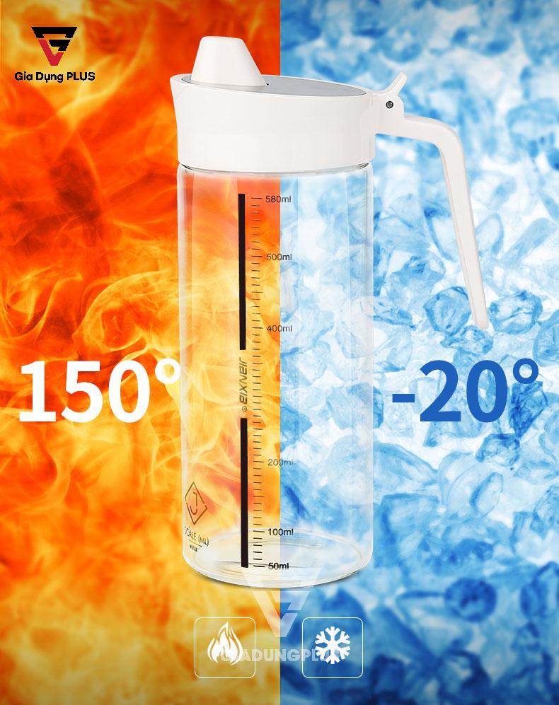 Bình đựng dầu ăn, nước mắm thuỷ tinh có nắp kín từ INOX 304 của Jianxia | Khả năng chịu xung khắc nhiệt cực lớn từ thuỷ tinh borosilicate