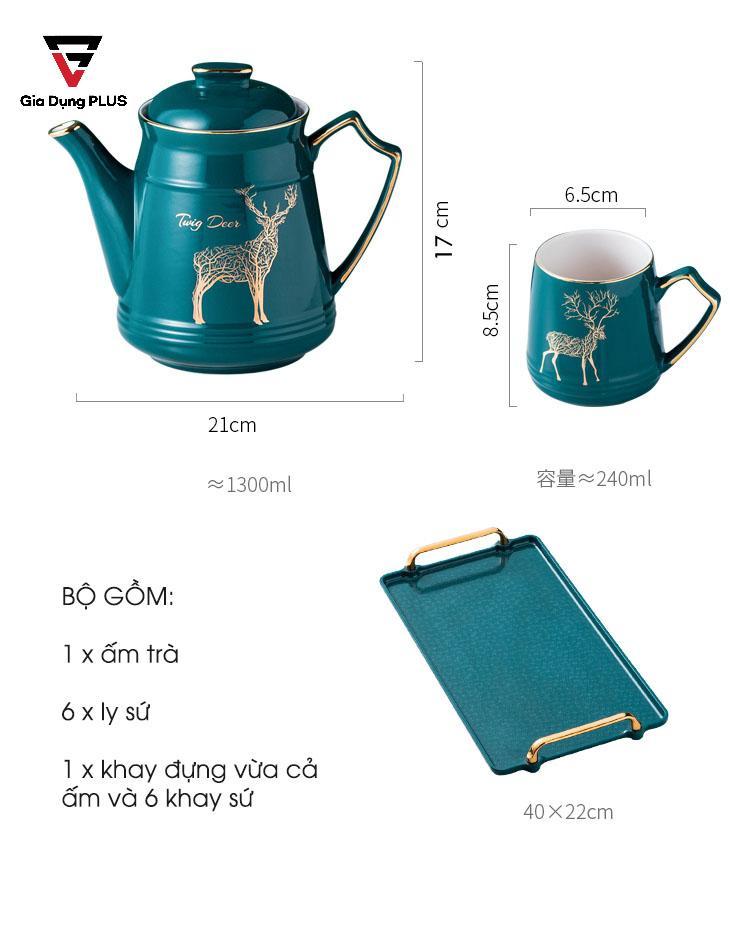 Bộ Ấm Trà Gốm Sứ Sang Trọng Màu Xanh Ngọc Lục Bảo Cao Cấp Qianhuiju | Kích thước của sản phẩm