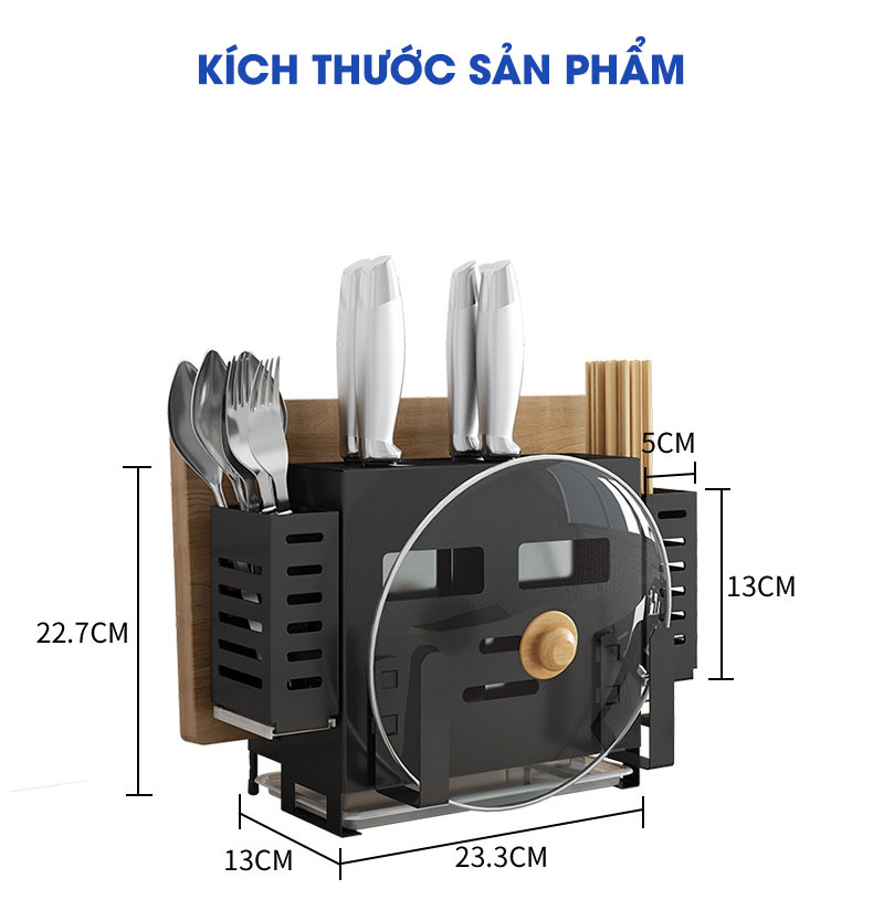 Kích thước của sản phẩm kệ để dao - đũa - thớt đa năng Tiggang
