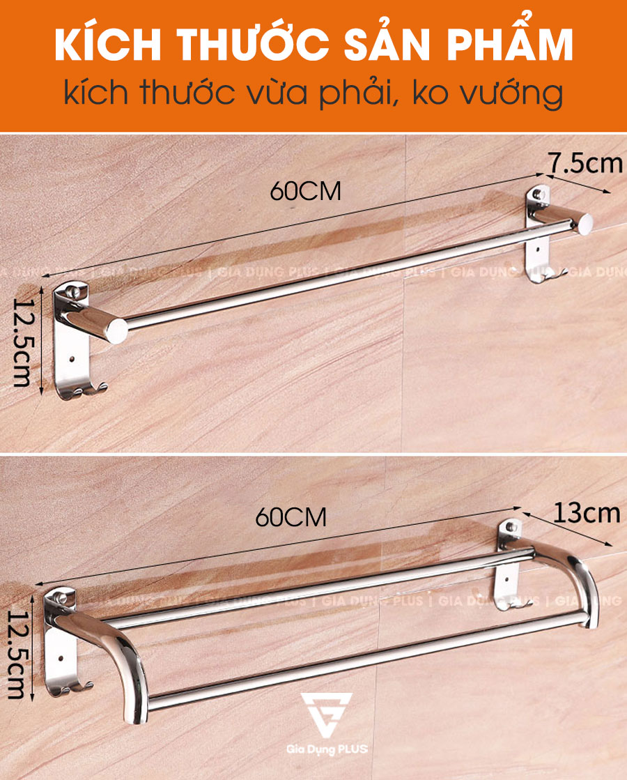 Giá để khăn tắm, khăn mặt inox 304 dán tường cao cấp | Kích thước sản phẩm