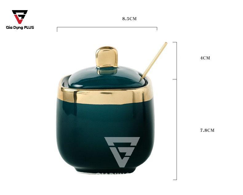 Bộ Ba Hũ Gia Vị Sứ Đặt Bàn Cao Cấp - Màu Xanh Ngọc Phỉ Thuý - Gốm Sứ Thủ Công của Baike | Kích thước của hũ đựng gia vị