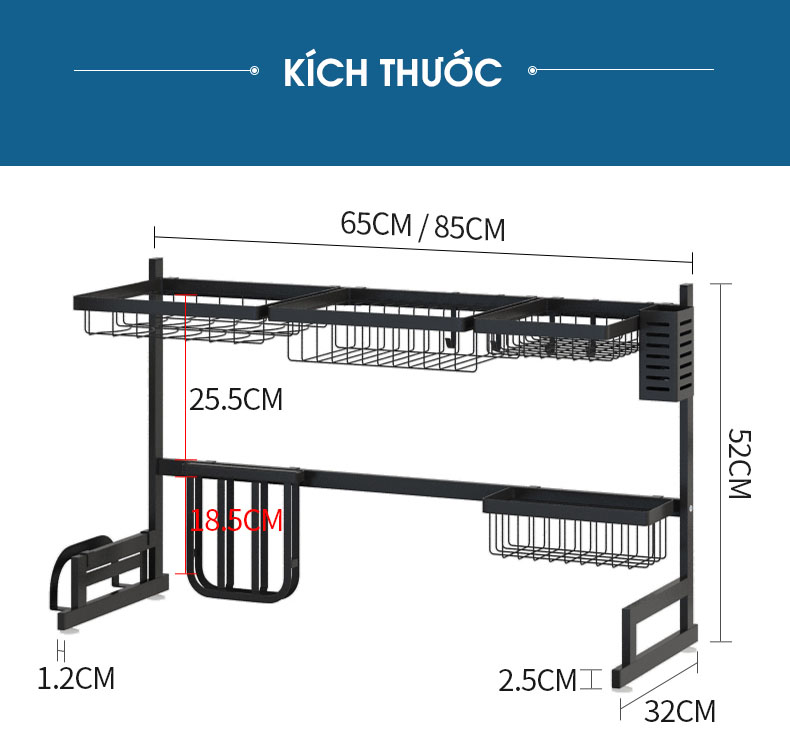 Bộ kệ để trên bồn rửa chén đa năng Tiggang | Có 2 kích thước 65cm và 85cm cho bồn rửa chén đôi và đơn