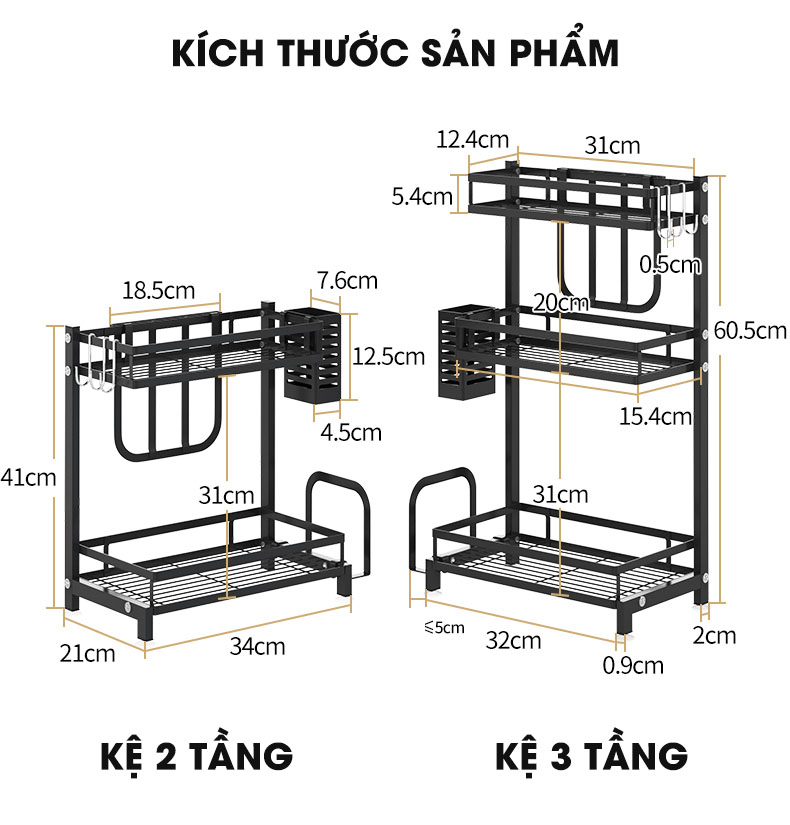 Kệ gia vị đặt bàn hai tầng & ba tầng INOX SUS 201 của Tiggang | Kích thước sản phẩm