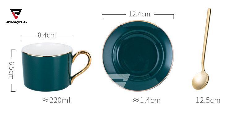Bộ Ấm Trà Cao Cấp & Cực Đẹp Bằng Sứ - Màu Xanh Ngọc Lục Bảo Sang Trọng - Phong Cách Quý Tộc Bắc Âu | Kích thước của ly, tách và muỗng