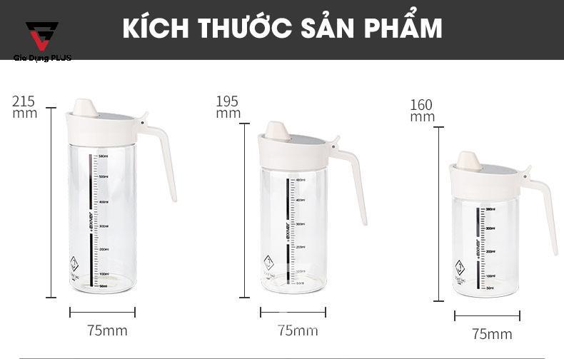 Bình đựng dầu ăn, nước mắm thuỷ tinh có nắp kín từ INOX 304 của Jianxia | Kích thước của 3 loại dung tích khác nhau của bình