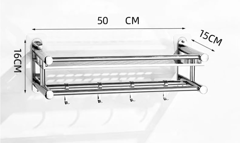 Kệ đựng đồ đa năng inox, kèm thanh treo khăn cho phòng tắm Moyang | Kích thước loại 1 tầng dài 50cm