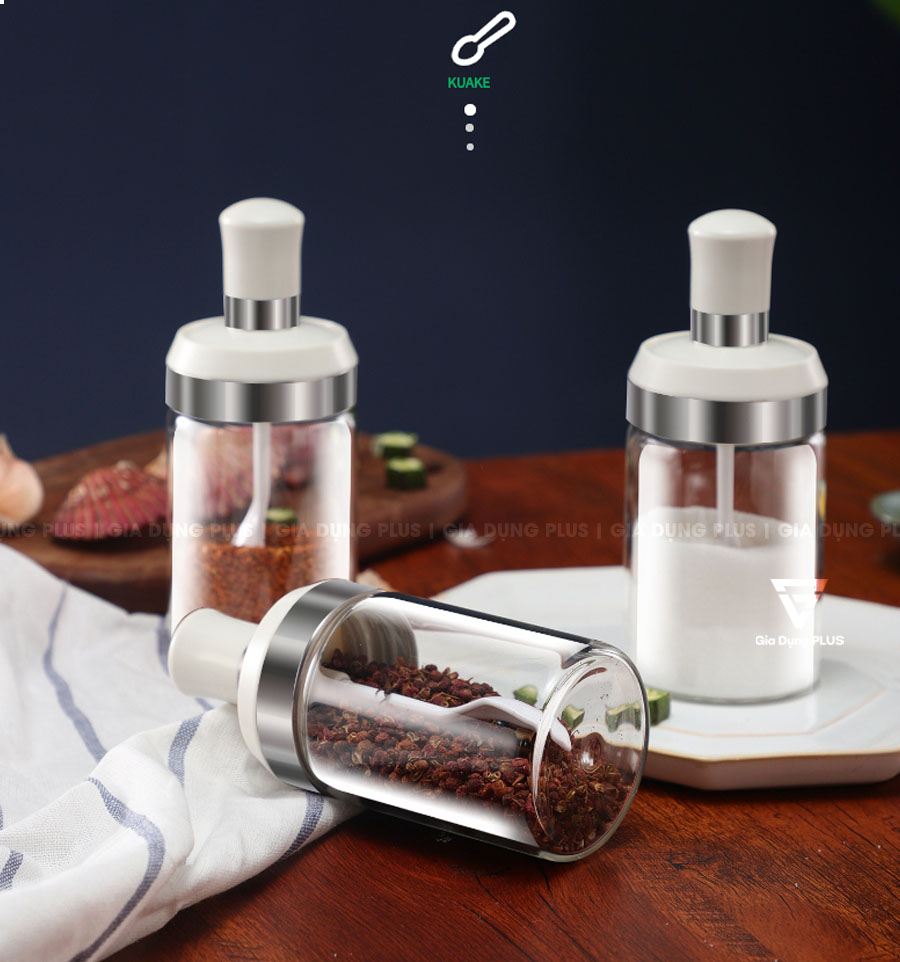 Lọ Đựng Gia Vị Muỗng Liền Nắp Màu Trắng Cao Cấp Zibo Sang Trọng Và Gọn Gàng
