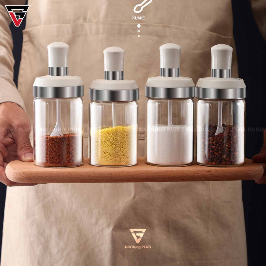 Lọ Đựng Gia Vị Muỗng Liền Nắp Màu Trắng Cao Cấp Zibo Dễ Sử Dụng Cho Mọi Căn Bếp