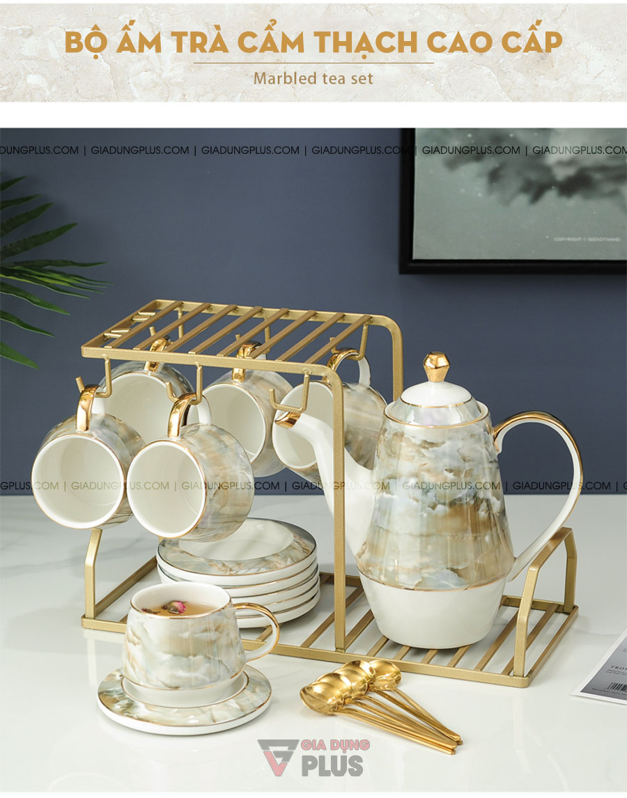 Bộ ấm trà màu cẩm thạch cao cấp | Màu cẩm thạch mang lại trải nghiệm hoàn toàn mới cho đồ sứ, những vẻ đẹp kết hợp giữa tự nhiên và công nghệ mới