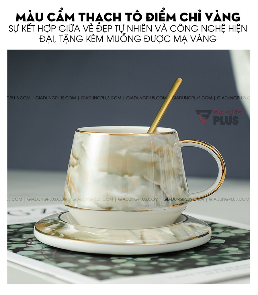 Bộ ấm trà màu cẩm thạch cao cấp | Màu cẩm thạch được tô điểm theo các viền chỉ vàng nổi bật & tạo điểm nhấn cho sản phẩm
