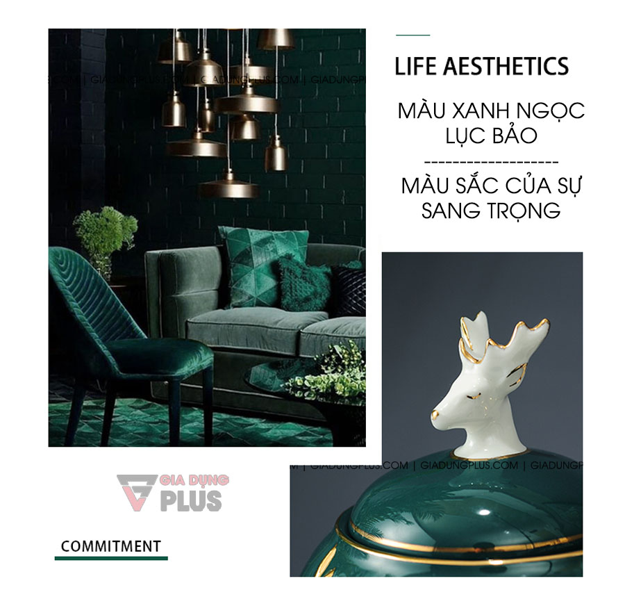 Bộ ấm trà sứ xanh ngọc lục bảo, hoạ tiết nổi cặp hươu quý tộc | Màu xanh ngọc lục bảo, màu xanh của sự sang trọng và bắt mắt khó tin