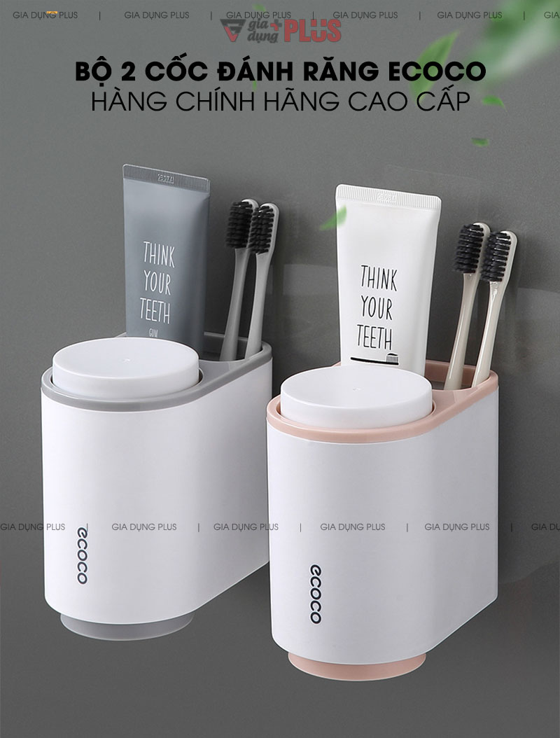 Bộ 2 Cốc Súc Miệng Đánh Răng Gọn Gàng / Kèm Ngăn Đựng Bàn Chải Đa Năng | Ecoco Chính Hãng
