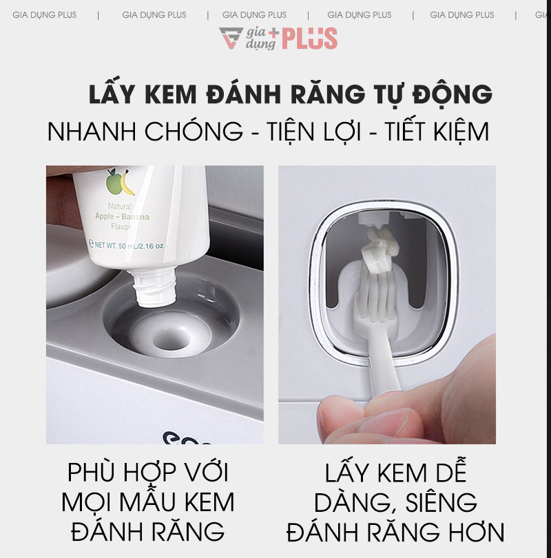 Lấy kem đánh răng tự động, tiện lợi chỉ sau 1 thao tác - giúp tiết kiệm thời gian và công sức, giúp việc đánh răng trở nên thú vị & thường xuyên hơn | Bộ gồm 2 thiết bị nhả kem tự động kèm 4 cốc súc miệng đa năng Ecoco 