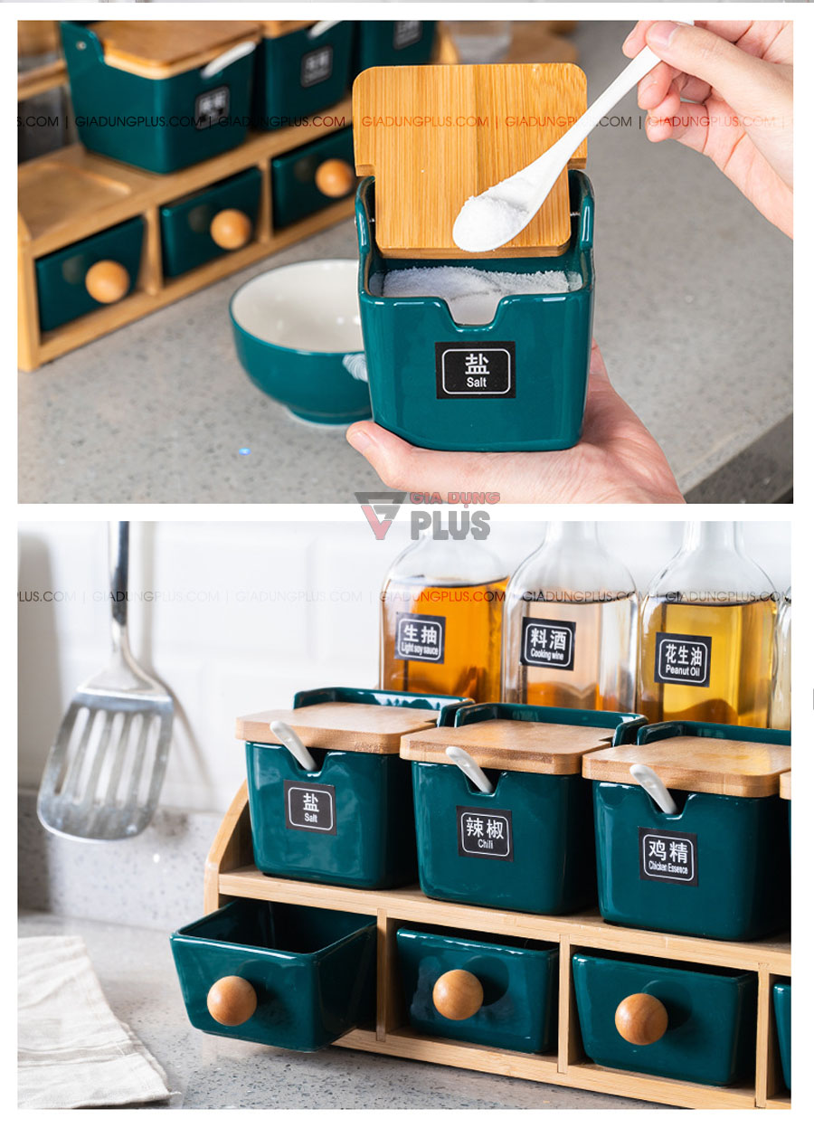Bộ đựng gia vị & dầu ăn theo phong cách Bắc Âu xanh ngọc | Thiết kế thông minh, được cải tiến nhiều lần để được bộ sản phẩm như hôm nay