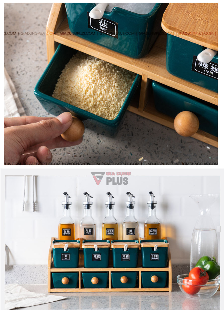 Bộ đựng gia vị & dầu ăn theo phong cách Bắc Âu xanh ngọc | Mua cả bộ tiết kiệm được chi phí so với mua từng sản phẩm đơn lẻ, lại có sự đồng bộ và hưởng trọn vẻ đẹp
