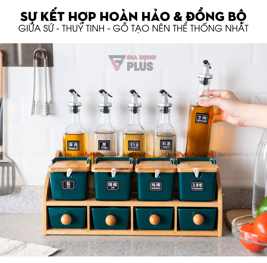 Bộ đựng gia vị & dầu ăn theo phong cách Bắc Âu xanh ngọc | Phong cách Bắc Âu mang lại nét cuốn hút & độc đáo của sản phẩm, cực kỳ tinh gọn - hợp lý