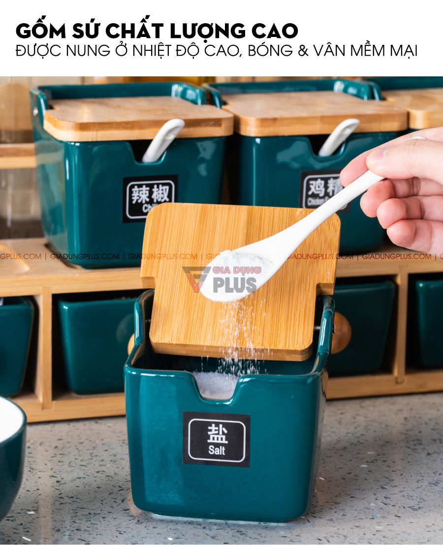 Bộ đựng gia vị & dầu ăn theo phong cách Bắc Âu xanh ngọc | Hủ gia vị được làm bằng sứ, men sứ tốt & mịn, đảm bảo lên đều màu và sắc nét