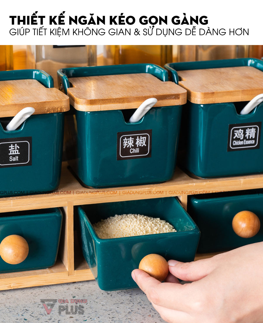 Bộ đựng gia vị & dầu ăn theo phong cách Bắc Âu xanh ngọc | Thiết kế tinh gọn dạng ngăn kéo giúp bếp gọn gàng và tiết kiệm không gian hơn
