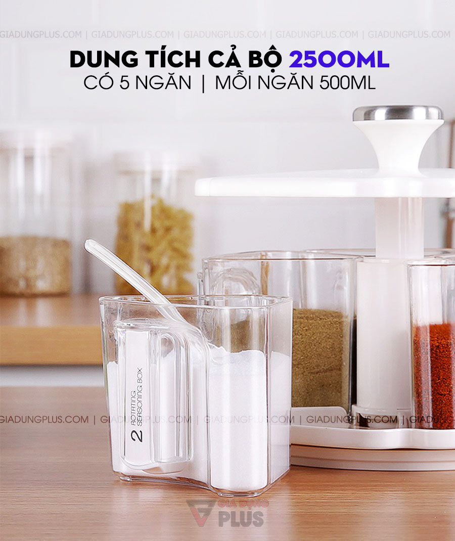 Bộ hộp đựng gia vị xoay 360 độ thông minh Jianxia | Dung tích lớn đến 2500ML cả bộ với 5 ngăn, mỗi ngăn dung tích 500ML