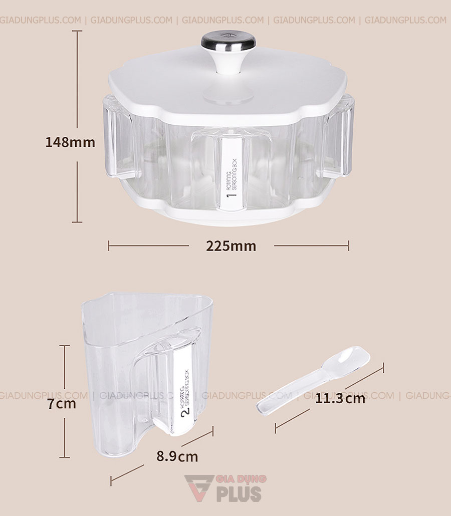 Bộ hộp đựng gia vị xoay 360 độ thông minh Jianxia | Kích thước của sản phẩm