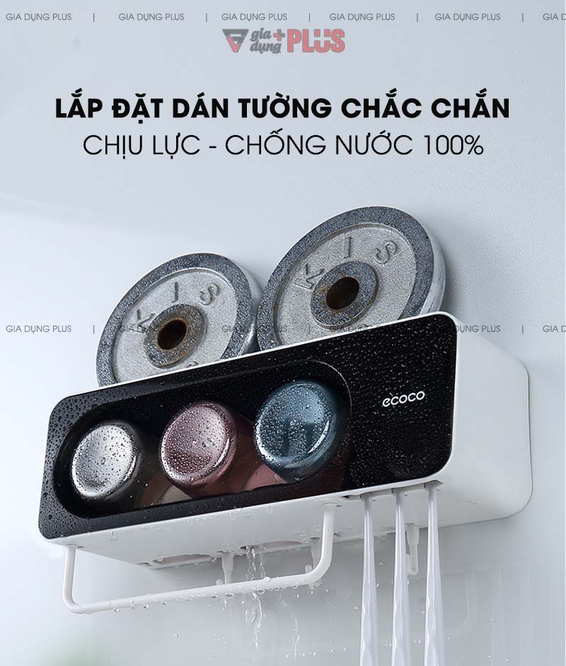 Dán tường nhưng vẫn chắc chắn, chịu lực - miếng dán chuyên dụng có khả năng chống ẩm, chống nước 100% nên thoải mái sử dụng trong phòng tắm | Bộ kệ để bàn chải đánh răng, đựng đồ đa năng kèm cốc súc miệng Ecoco mẫu mới 